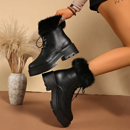 Dames Zwarte Veterlaarzen met Warme Voering Nordlyre