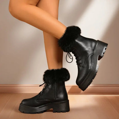 Dames Zwarte Veterlaarzen met Warme Voering Nordlyre